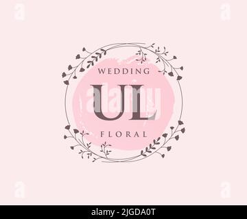 UL initiales lettre mariage monogramme logos modèle, dessin à la main moderne minimalistes et modèles floraux pour cartes d'invitation, Save the Date, élégant Illustration de Vecteur