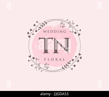 TN initiales lettre mariage monogramme logos modèle, dessin à la main moderne minimalistes et modèles floraux pour cartes d'invitation, Enregistrer la date, élégant Illustration de Vecteur