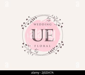 UE initiales lettre mariage monogramme logos modèle, dessin à la main moderne minimalistes et modèles floraux pour cartes d'invitation, Save the Date, élégant Illustration de Vecteur