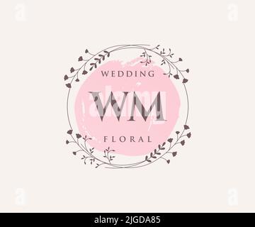 WM initiales lettre mariage monogramme logos modèle, dessin à la main moderne minimalistes et modèles floraux pour cartes d'invitation, Save the Date, élégant Illustration de Vecteur