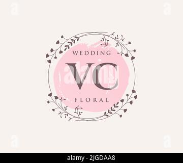 VC initiales lettre mariage monogramme logos modèle, dessin à la main moderne minimalistes et modèles floraux pour cartes d'invitation, Save the Date, élégant Illustration de Vecteur