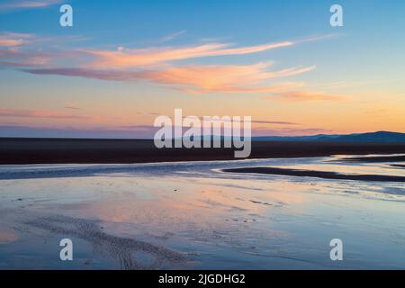 Plage de Southness af crépuscule en été. Southerness, Dumfries et Galloway, Écosse Banque D'Images