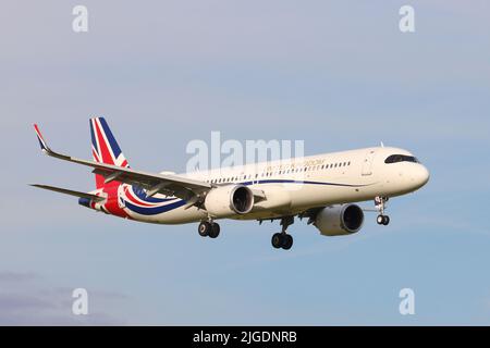 G-GBNI, Airbus A321, atterrissage à l'aéroport de Stansted, Essex, Royaume-Uni - utilisé pour les visites ministérielles à l'étranger Banque D'Images
