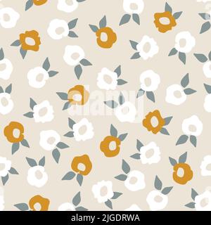 Motif fleuri sans coutures. Fleurs beiges et blanches motif vintage pour le papier peint, l'imprimé et le tissu. Illustration de Vecteur