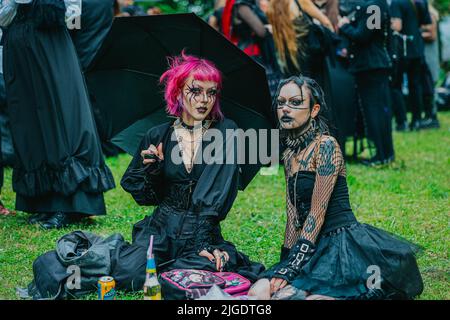 Bolkow, Wroclaw, Pologne. 9th juillet 2022. L'édition 28th du Festival de la fête du Château 2022 a lieu au château de BolkÃ³w. Comme chaque année, des foules de fans en beaux costumes gothiques apparaissent au seul festival de ce genre en Europe. (Credit image: © Krzysztof Zatycki/ZUMA Press Wire) Banque D'Images