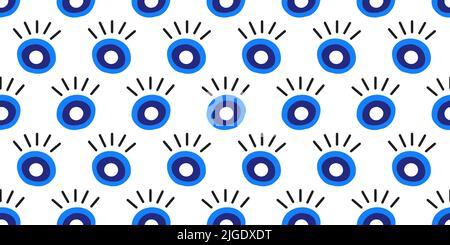 Motif yeux mal sans couture bleu, blanc Illustration de Vecteur
