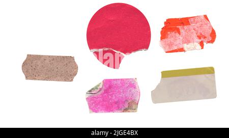 jeu d'autocollants de prix adhésifs vierges, étiquettes de prix multicolores, avec espace de copie gratuit, isolés sur fond blanc Banque D'Images