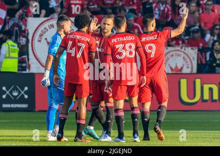 Toronto, Canada. 09th juillet 2022. Les joueurs du FC de Toronto se caucus pendant le match de la MLS entre le FC de Toronto et les tremblements de terre de San Jose à BMO Field. Le jeu s'est terminé en 2-2. (Photo par Angel Marchini/SOPA Images/Sipa USA) crédit: SIPA USA/Alay Live News Banque D'Images