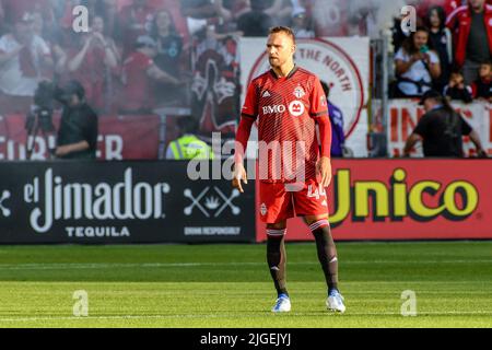 Toronto, Canada. 09th juillet 2022. Domenico Criscito (44) pendant le match MLS entre le FC de Toronto et les tremblements de terre de San Jose au champ BMO. Le jeu s'est terminé en 2-2. Crédit : SOPA Images Limited/Alamy Live News Banque D'Images