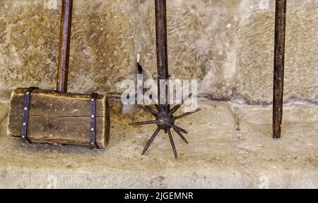 Détail des anciens instruments de torture de l'inquisition, de la douleur et de la religion Banque D'Images