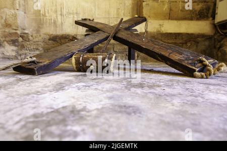 Détail des anciens instruments de torture de l'inquisition, de la douleur et de la religion Banque D'Images