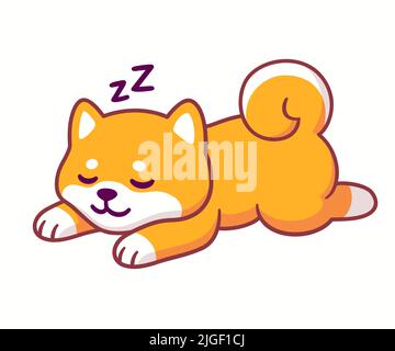 Mignon dessin animé dormir chien Shiba Inu. Adorable dessin de chien endormi, illustration vectorielle. Illustration de Vecteur