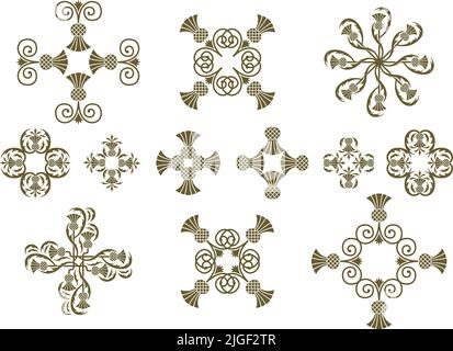 Une série d'icônes vectorielles florales Art Nouveau et d'éléments décoratifs. Illustration de Vecteur