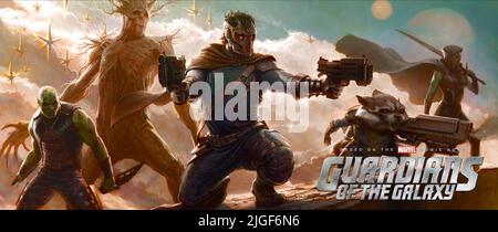 DRAX, GROOT, STAR-LORD, ROCKET RACCOON, GAMORA (PRODUCTION D'ART), GARDIENS DE LA GALAXIE, 2014 Banque D'Images