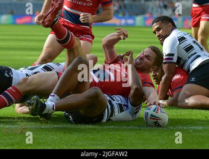 Newcastle, Royaume-Uni. 10th juillet 2022. Matt Parcell de Hull KR marque un TRY Hull KR v Hull FC événement: Magic Weekend 2022 lieu: St James Park, Newcastle, UK Date: 10th juillet 2022 crédit: Craig Cresswell/Alay Live News Banque D'Images