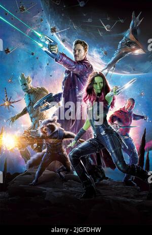 GROOT,ROCKET,PRATT,SALDANA,BAUTISTA, GARDIENS DE LA GALAXIE, 2014 Banque D'Images