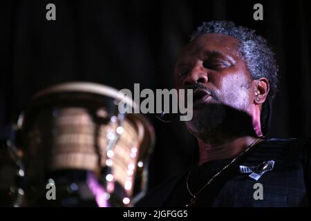 Cracovie. Cracovie. Pologne. Rudy Bird (perc) se produit avec Kenny Garrett Quintet au Festival de Jazz d'été Banque D'Images