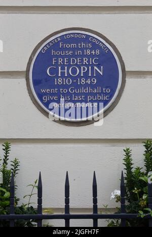 1848 Frédéric Chopin quitte cette maison pour donner sa dernière performance au guildhall, plaque bleue Banque D'Images