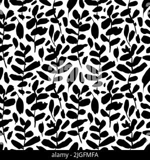 Motif branche d'eucalyptus noir avec feuilles audacieuses. Illustration de Vecteur