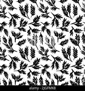 Branches noires avec motif sans couture de petites feuilles. Illustration de Vecteur