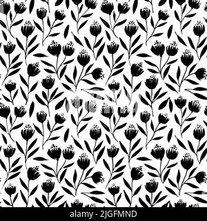 Motif fleuri sans couture avec petites branches noires. Illustration de Vecteur