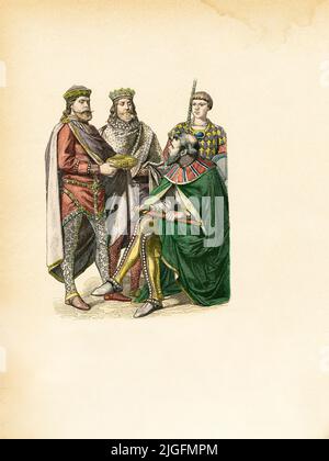 Noblemen, Empire byzantin, début du 6th siècle, Illustration, l'Histoire du Costume, Braun & Schneider, Munich, Allemagne, 1861-1880 Banque D'Images