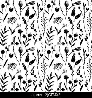 Motif vectoriel sans couture à motif fleuri sauvage dessiné à la main. Illustration de Vecteur