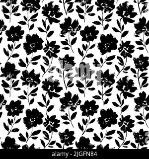 Motif vectoriel sans couture à motif pivoine noir dessiné à la main. Illustration de Vecteur