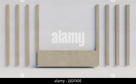 Lattes en bois sur un mur blanc. 3d rendu Banque D'Images