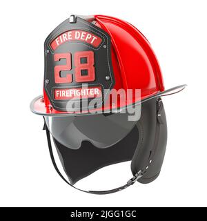 Casque de pompier de chasse-feu isolé sur blanc. 3d illustration Banque D'Images