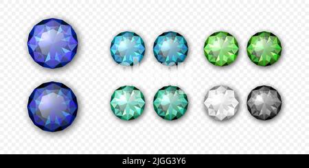 Vector 3D Realistic Gemstone, Crystal, Rhinstones Icon Set gros plan isolé.Concept joaillier.Modèle de conception, Clipart.Gemmes colorées, cristaux Illustration de Vecteur