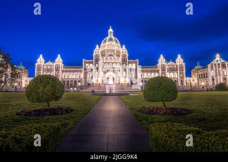 Édifice du Parlement de la Colombie-Britannique, Victoria, la nuit Banque D'Images