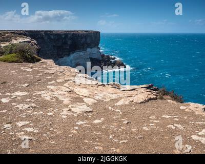 Au bord de l'Australie, la plaine de Nullabor se termine abruptement dans de hautes falaises au-dessus de la grande baie australienne et de l'océan Austral, en Australie méridionale. Banque D'Images