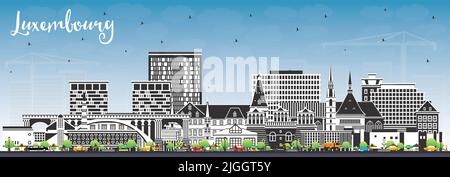 Luxembourg City Skyline avec bâtiments couleur et ciel bleu. Illustration vectorielle. Luxembourg Cityscape avec des sites touristiques. Illustration de Vecteur