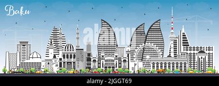 Baku Azerbaidjan City Skyline avec des bâtiments couleur et Blue Sky. Illustration vectorielle. Bakou Cityscape avec des monuments. Illustration de Vecteur