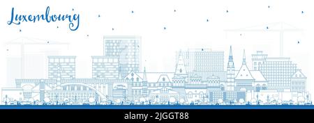 Contour de la ville de Luxembourg Skyline avec Blue Buildings. Illustration vectorielle. Luxembourg Cityscape avec des sites touristiques. Illustration de Vecteur