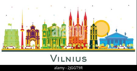 Vilnius Lithuanie Skyline avec des bâtiments couleur isolés sur blanc. Illustration vectorielle. Illustration de Vecteur