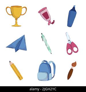 Ensemble de plats pour le dos à l'école. Illustration de Vecteur