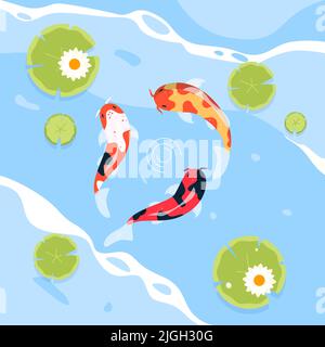 Illustration de poisson koï à motif plat. Illustration de Vecteur