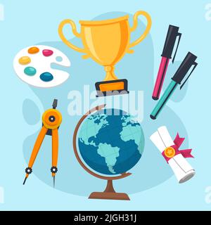 Ensemble de plats pour le dos à l'école. Illustration de Vecteur