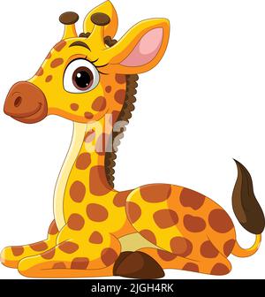 Dessin animé drôle petite girafe assis Illustration de Vecteur