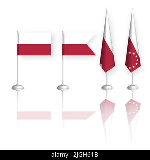 Drapeau polonais en quatre versions avec réflexion miroir. Vue de face, illustration vectorielle. Illustration de Vecteur