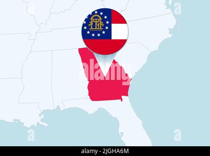 États-Unis avec carte de Géorgie sélectionnée et icône de drapeau de Géorgie. Carte vectorielle et indicateur. Illustration de Vecteur