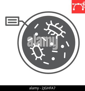 Icône de glyphe de boîte de Pétri, biologie et science, boîte de Pétri avec icône de vecteur de bactéries, graphiques de vecteur, signe solide de contour modifiable, eps 10. Illustration de Vecteur