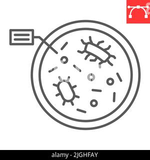 Icône de ligne de boîte de Pétri, biologie et science, boîte de Pétri avec icône de vecteur de bactéries, graphiques de vecteur, signe de contour modifiable de contour, eps 10. Illustration de Vecteur