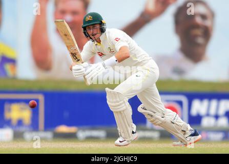 Galle, Sri Lanka. 11th juillet 2022. Le DMarnus Labuschagne d'Australie joue un tir pendant les 4th jours du match de cricket test de 2nd entre le Sri Lanka et l'Australie au stade international de cricket de Galle, à Galle, le 11th juillet 2022. Viraj Kothalwala/Alamy Live News Banque D'Images