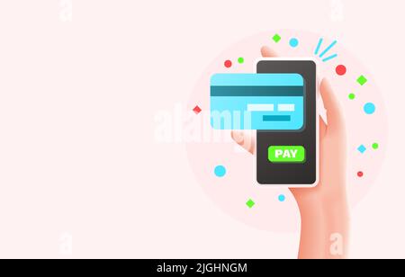 Smartphone en main, paiement par carte de crédit lors de l'achat. Illustration vectorielle Illustration de Vecteur