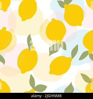 Motif sans couture. Papier peint moderne. Citrons jaunes dessinés à la main sur fond pastel. Motif vectoriel pour le papier, la couverture, le tissu et la décoration intérieure. Illustration de Vecteur
