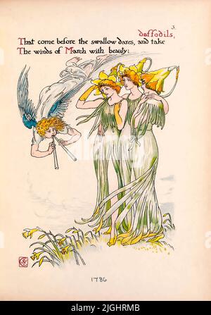 Les jonquilles, qui viennent avant les hirondelles, et de prendre les vents de mars avec beauté du livre ' fleurs du jardin de Shakespeare : une posy des pièces ' illustrés par Walter Crane, 1845-1915; basé sur William Shakespeare, 1564-1616 Date de publication 1909 Editeur [Londres] : Cassell & Co., Ltd Banque D'Images