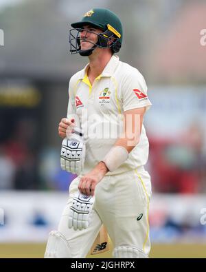 Galle, Sri Lanka. 11th juillet 2022. Le capitaine de l'Australie Pat Cummins réagit après avoir été congédié pendant les 4th jours du match de cricket de 2nd entre le Sri Lanka et l'Australie au stade international de cricket de Galle, à Galle, le 11th juillet 2022. Viraj Kothalwala/Alamy Live News Banque D'Images